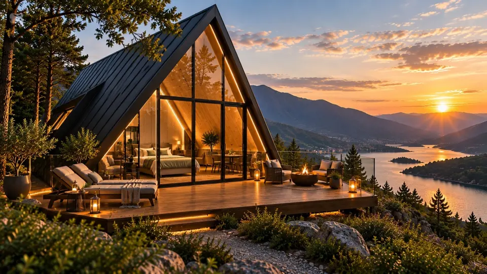 A-frame glamping objekat na zalasku sunca
