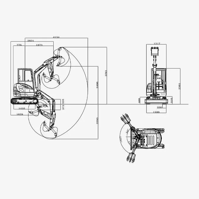 Mini bager R22 PRO – dimenzije (crtež)