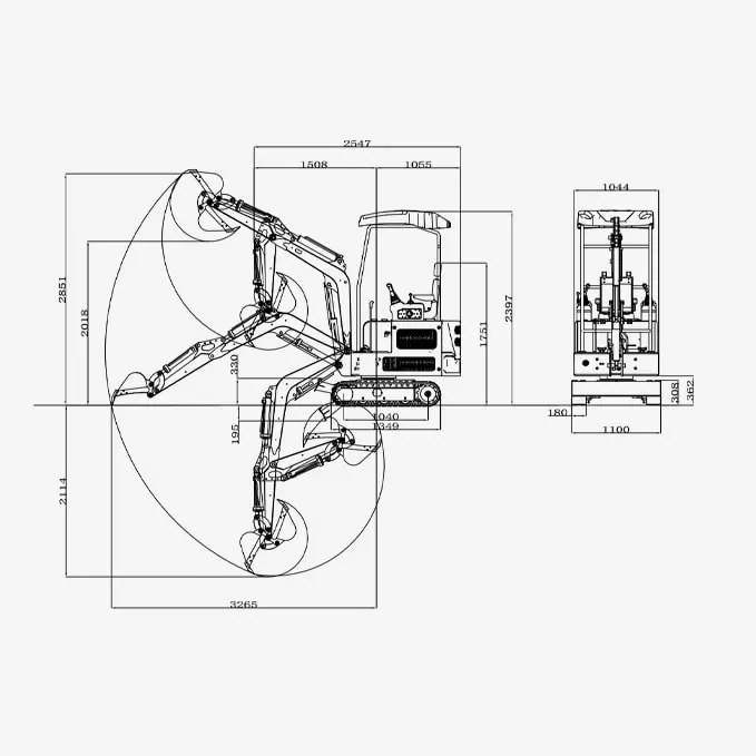 Mini bager R328 – dimenzije (crtež)